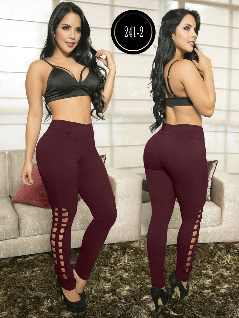 [107241201] Women's Burgundy Casual Comfort Pants with Side Lace-Up Detail – Thaxx High-Waisted Skinny