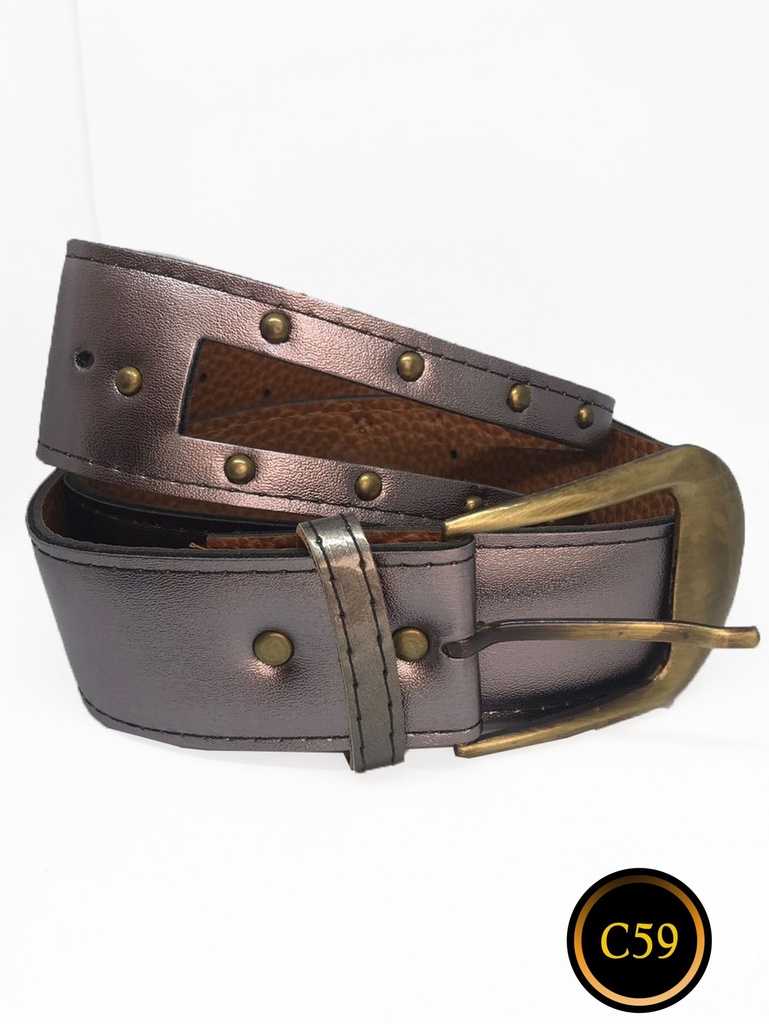 Women's Metallic Brown Belt with Gold Buckle