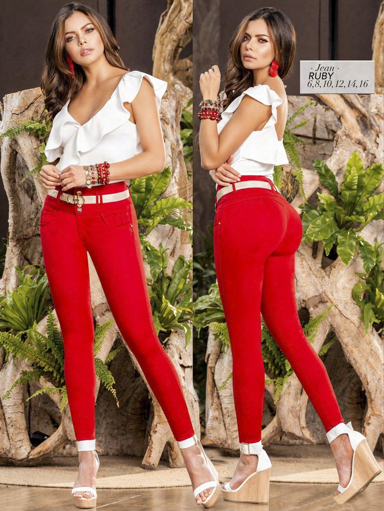 [289Ruby03] Women's Red High-Rise Butt-Lifting Skinny Jeans