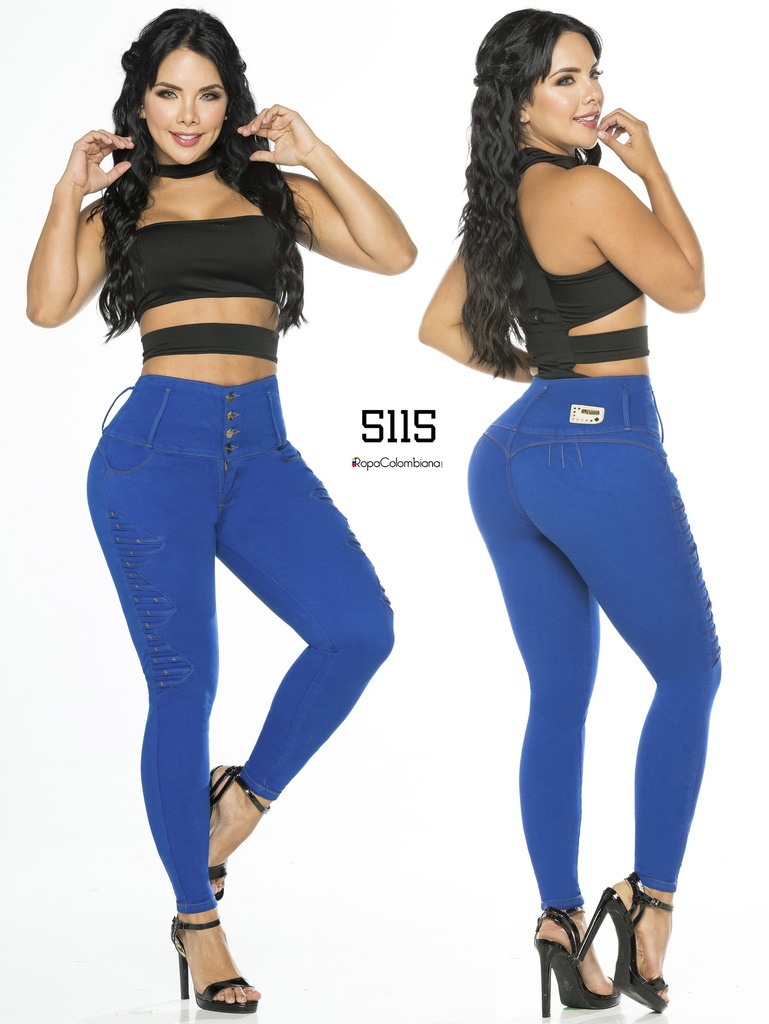 Jeans Levantacola Skinny Azul Cobalto con Panel Frontal en la Cintura