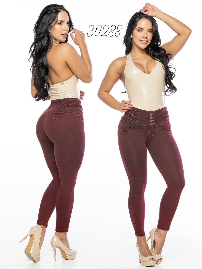 [25330288TE01] Women's Burgundy High-Rise Butt-Lifting Skinny Jeans