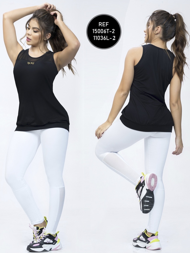 Conjunto Deportivo Thaxx Negro y Blanco – Camiseta y Leggings para Mujer