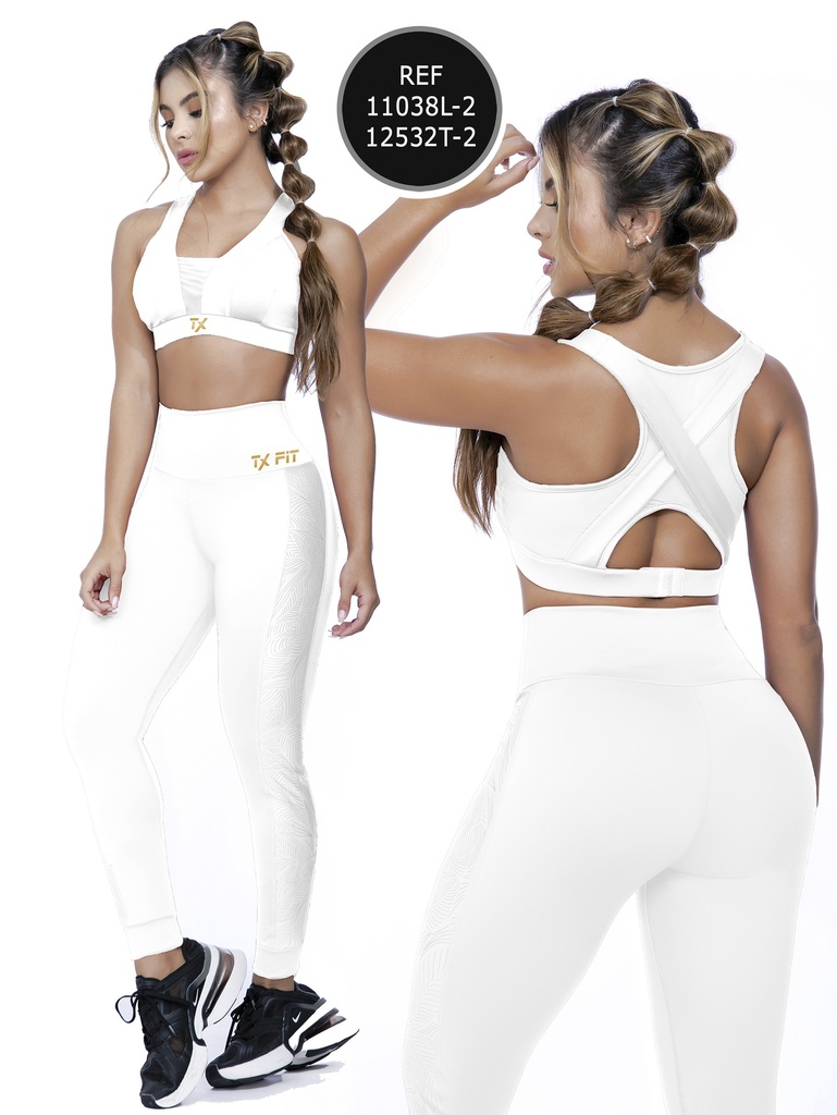 [10711038L2M] Women's White Thaxx Activewear Set – Cutout-Back Crop Top and Leggings