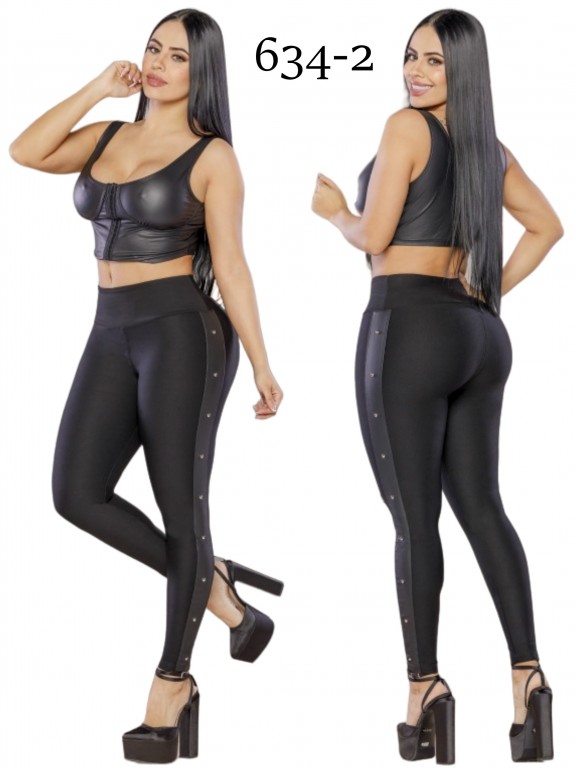 Women's Black Faux Leather Side Panel Leggings 634-2