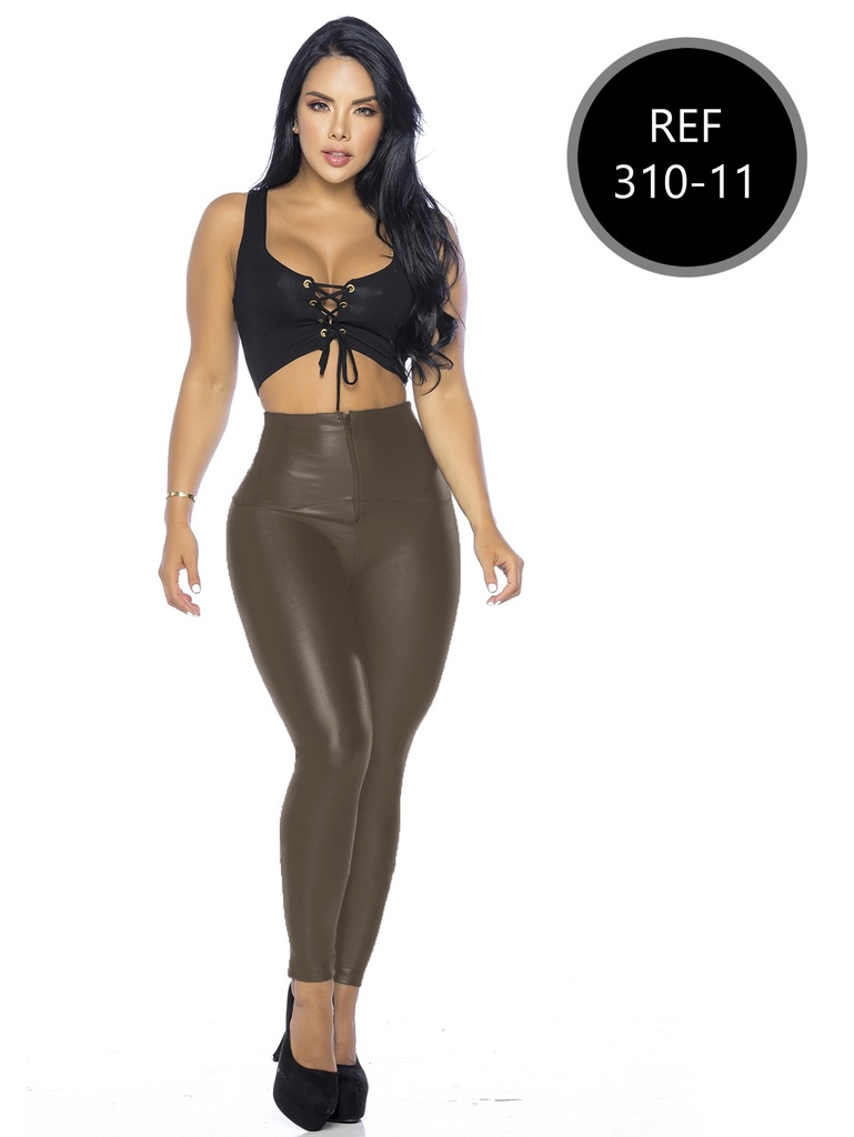 Leggings Colombianos Tiro Alto Efecto Cuero Café para Mujer – Thaxx 310-11
