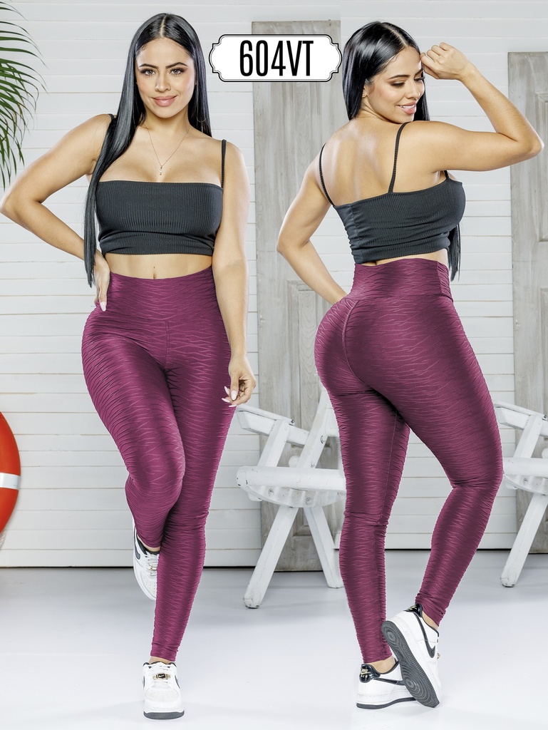 Women's Burgundy Textured Activewear Leggings 604VI