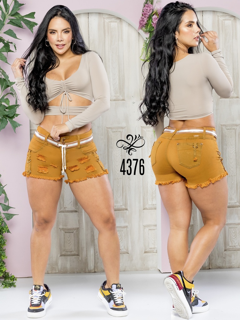 Women's Warm Mustard Embroidered-Pocket Butt-Lifting Shorts