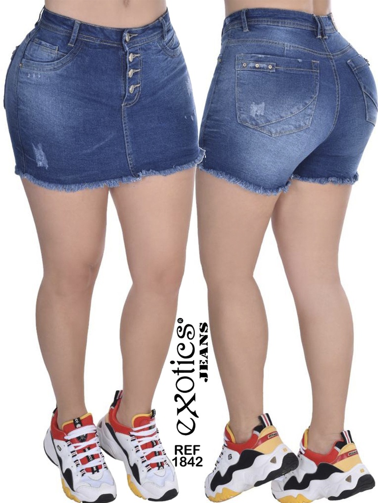 Falda Mini Levantacola Dobladillo Deshilachado Azul Jean para Mujer 1842