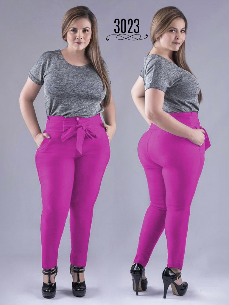 [3523023P09] Pantalón Con Lazo en la Cintura Fucsia para Mujer 3023