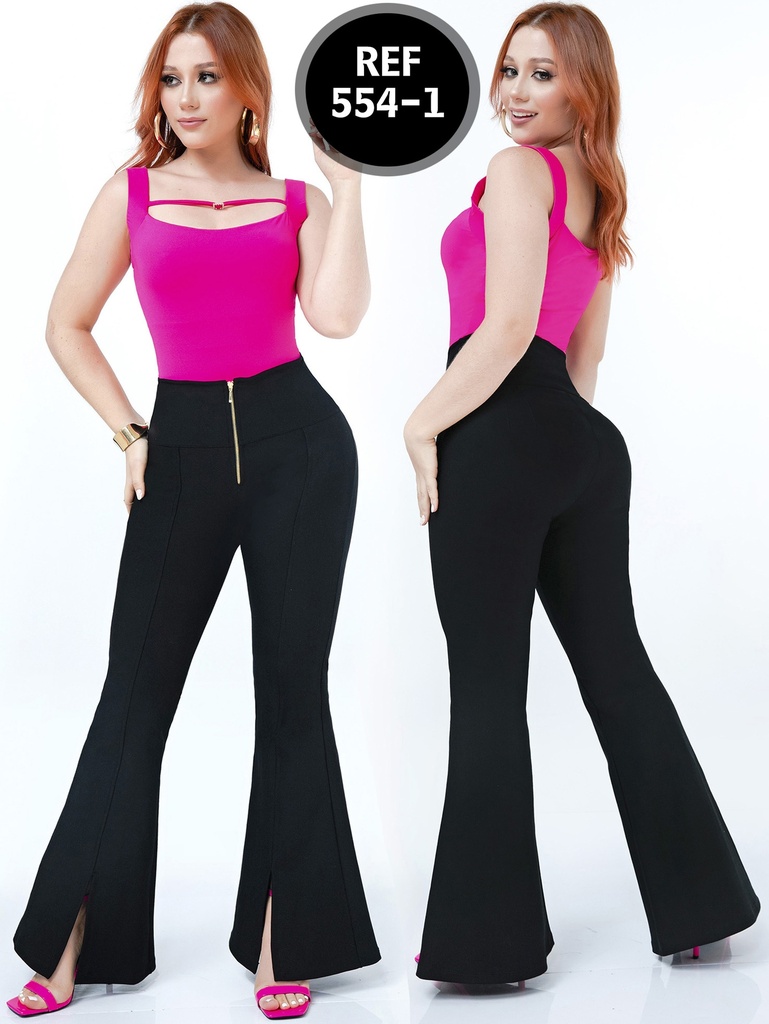 [107554103] Women's Black High-Waisted Flare Pants – Style 554-1