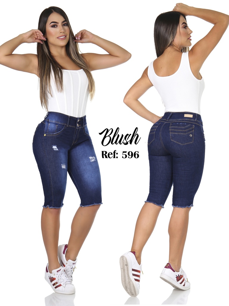 Colombian Butt Lifting Knee-Length Jeans 596 – Distressed, Dark Wash
