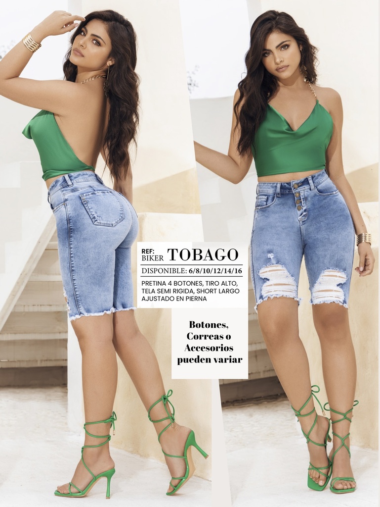 [289TOBAGO01] Women's Light Wash Distressed Butt-Lifting Knee-Length Denim Pants