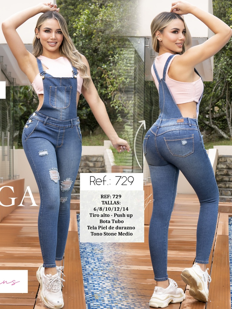 Women's Medium Wash High-Rise Push-Up Denim Overalls