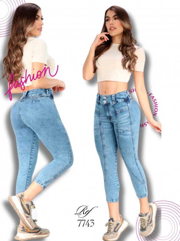 Jeans Skinny Levantacola Tobillero Azul Claro para Mujer 7743