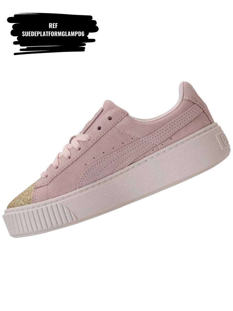 Tenis Plataforma de Gamuza Rosados con Punta Dorada para Mujer