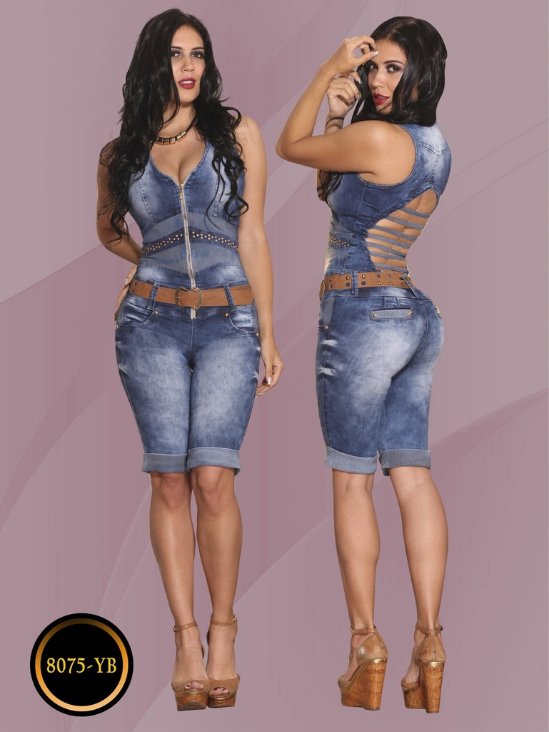 Enterizo Enterizo Bermuda Sin Mangas Mezclilla Oscura para Mujer 8975-YB