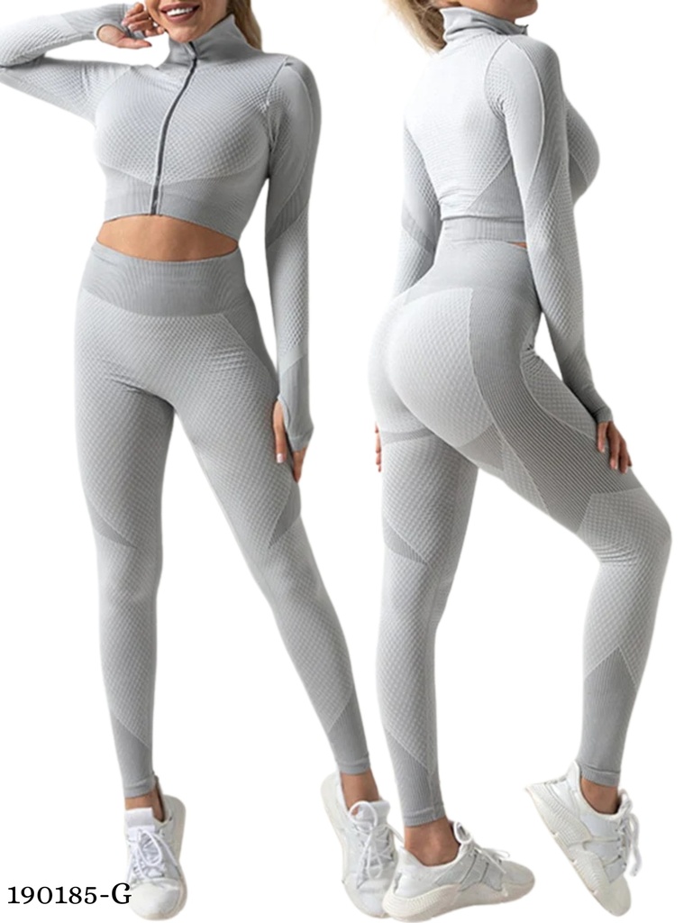 Women's Gray Zip Jacket & Leggings Activewear Set 190185-G