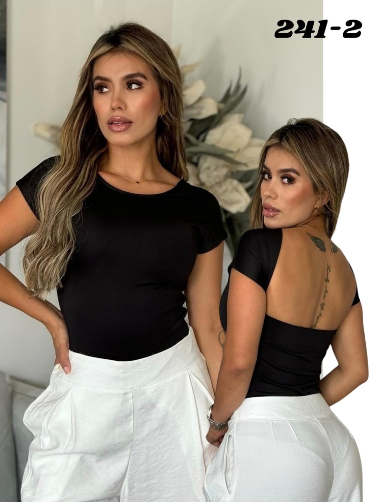 [3772412] Women's Black Short-Sleeve Open-Back Bodysuit 241-2