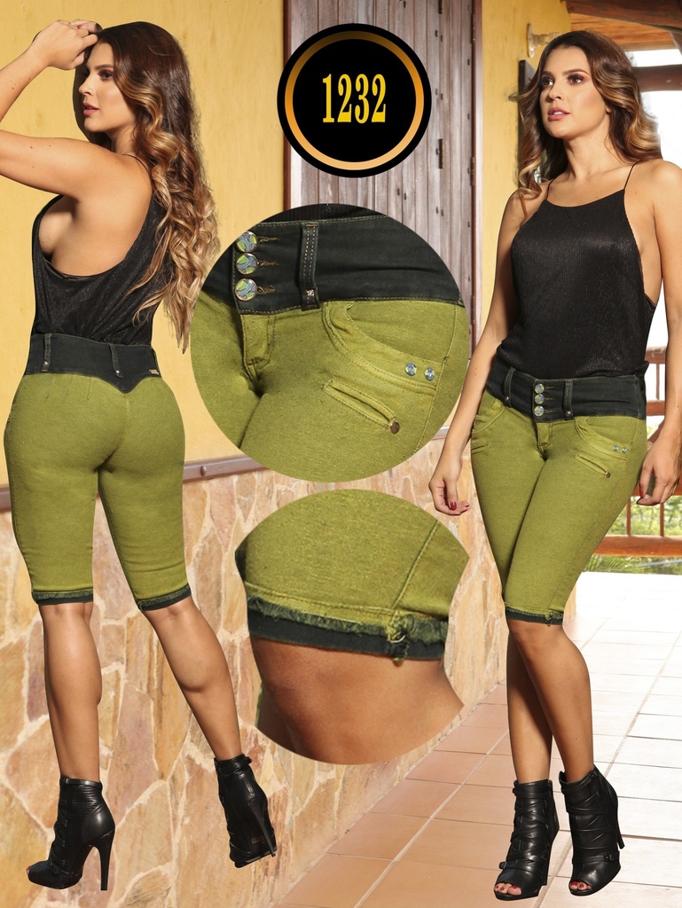 Women's Olive Green Butt-Lifting Knee-Length Pants with Button Pockets – Thaxx Boutique