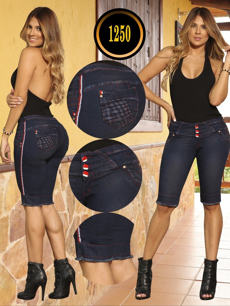 Pantalón Torero Levantacola Azul Marino Oscuro con Franja Lateral – Thaxx Boutique