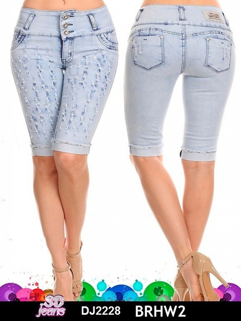 Jeans Capri con Brillos Lavado Claro para Mujer DJ2228