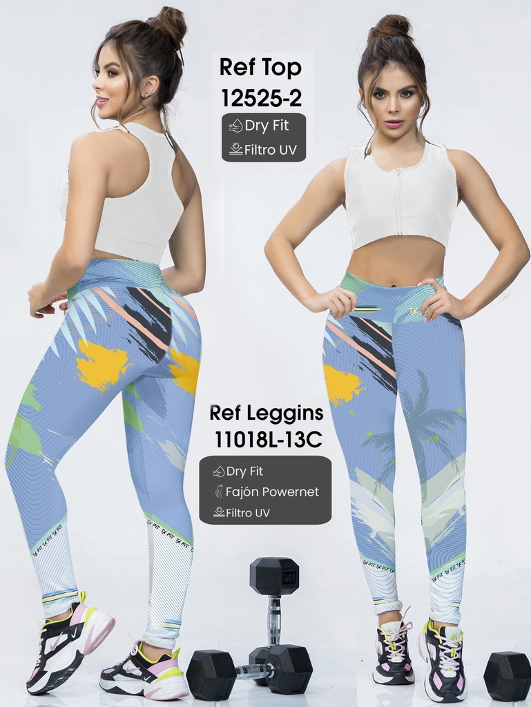 [10711018L13CS] Women's Blue Print Tank Top & Printed Leggings Activewear Set 12525-2 (S)