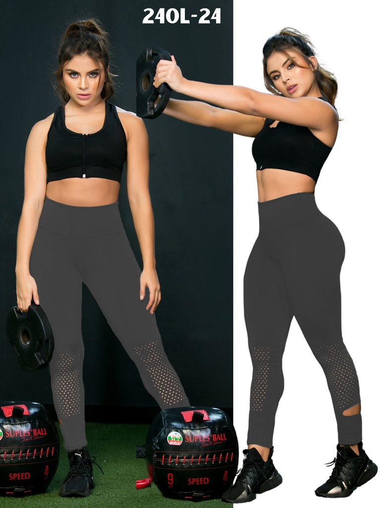 Leggings Deportivos con Malla Gris Oscuro para Mujer 240L-24