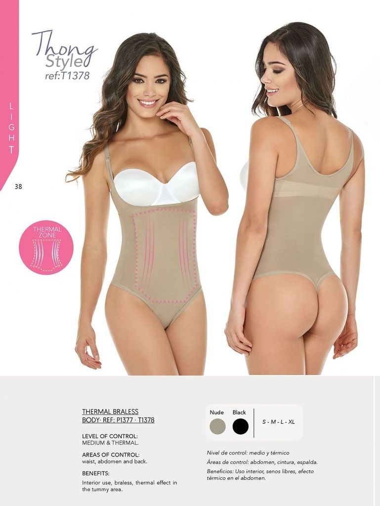 Women's Beige Thong Thermal Shaper Bodysuit Shapewear Body