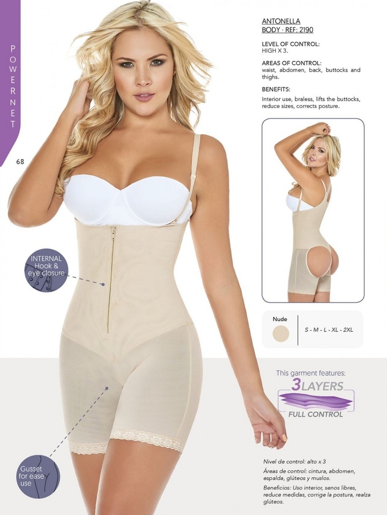 Women's Beige Three-Layer Zipper Shaper Shorts Shapewear Body