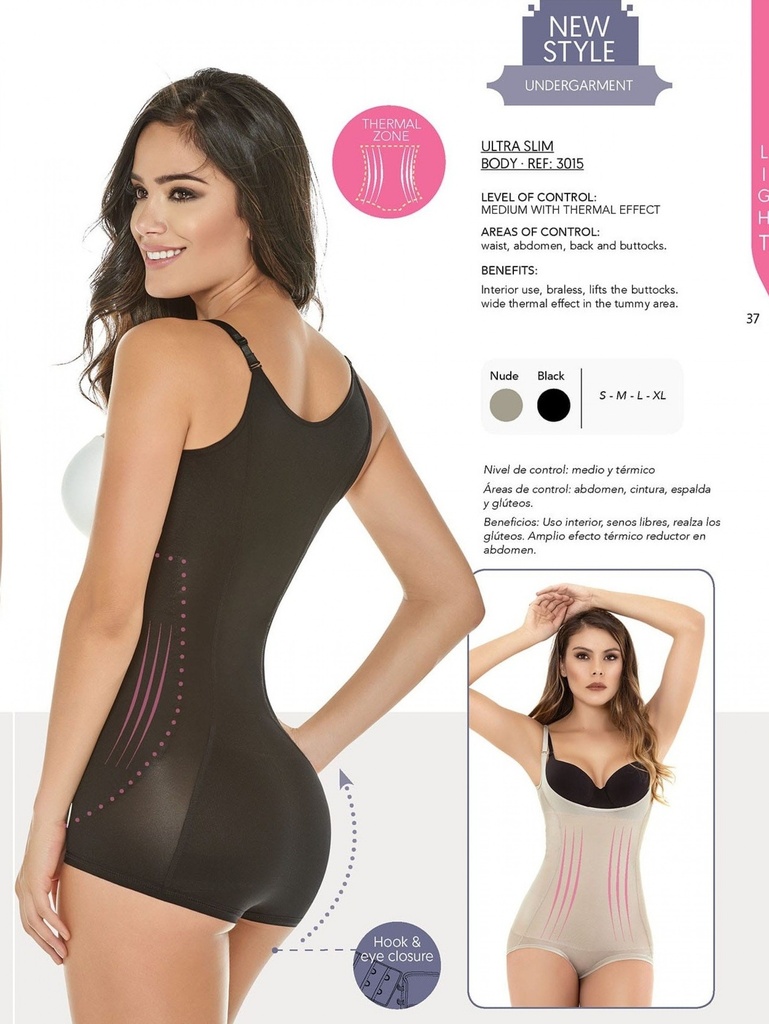 Faja Moldeadora Body Short con Tirantes Negro para Mujer