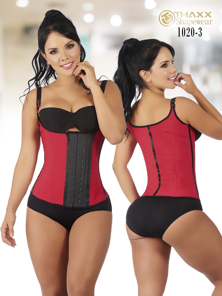 [1371020S3] Women's Red Latex-Coated Vest Waist Cincher with 3-Hook Closure – Thaxx Style 1020 (S)