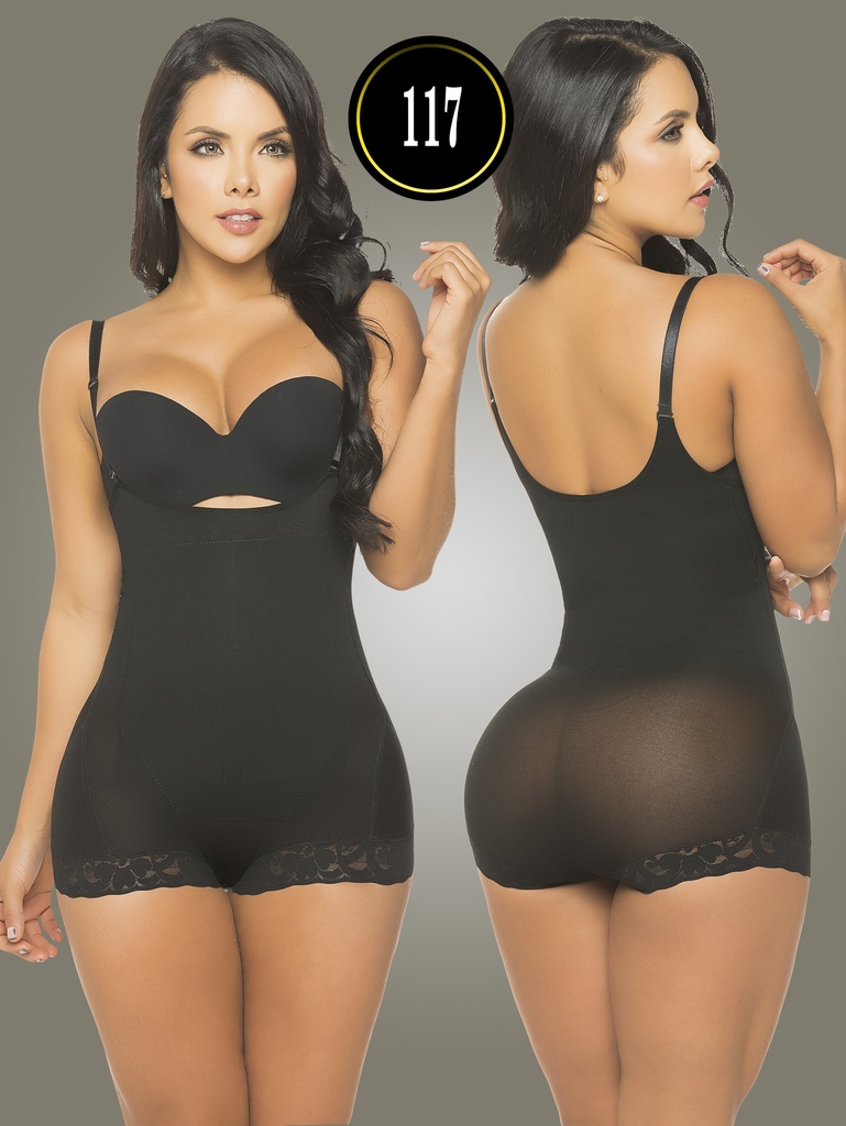 Women's Black Lace-Trim Latex Boyshort Body Shaper