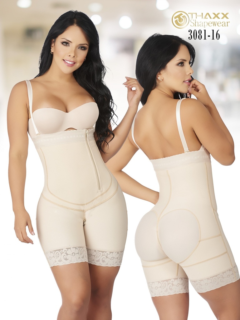 Women's Beige Colombian Mid-Thigh Faja with Straps – Thaxx Style 3011