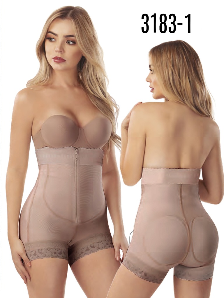 Faja Postquirúrgica Short Tiro Alto con Cremallera Moca Talla Grande para Mujer – Thaxx Estilo 3183