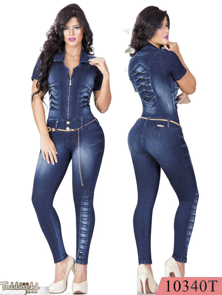 Enterizo Manga Corta Levantacola Mezclilla Oscura para Mujer 10340T