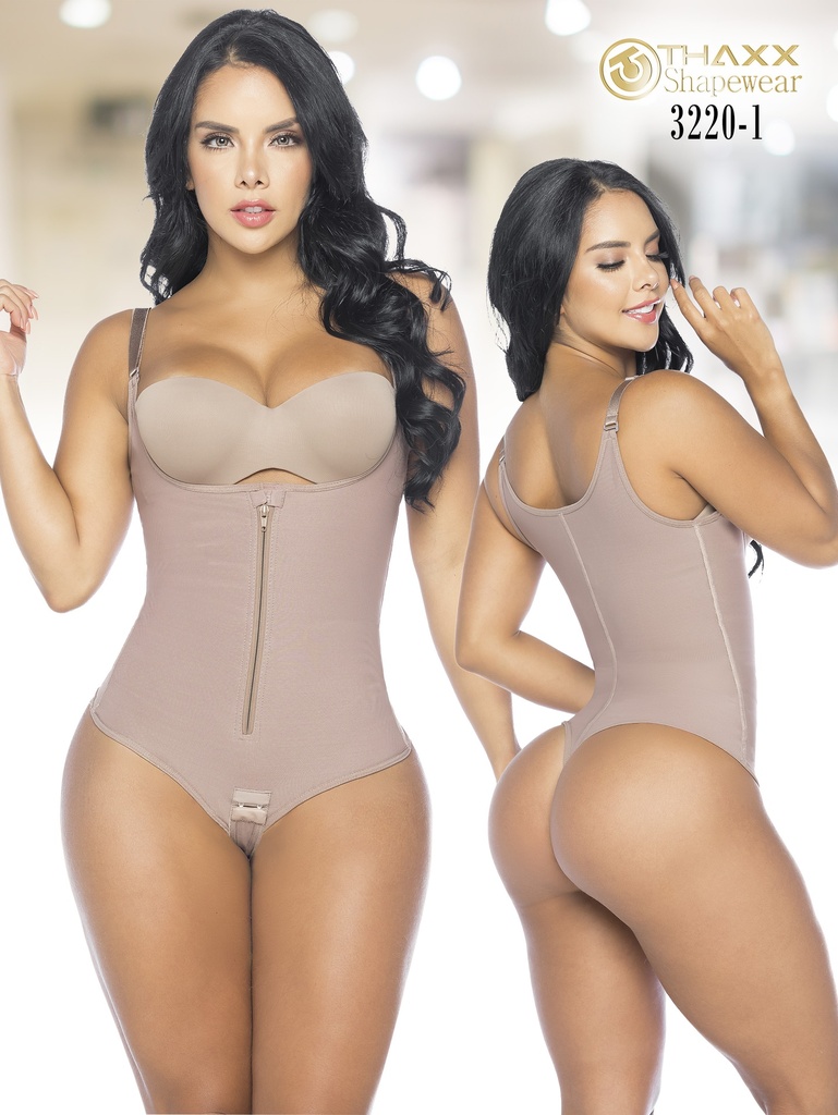 Women's Mocha Colombian Thong Body Shaper with Zipper – Thaxx Style 3220