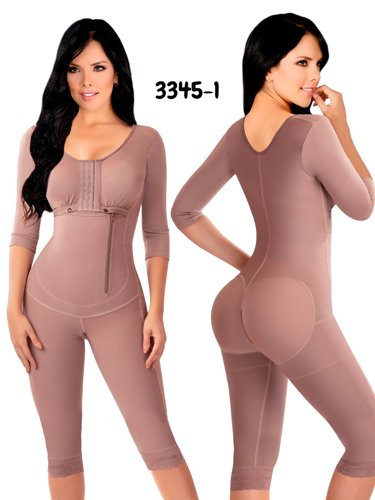 [1373345XXL1] Women's Mocha Long-Sleeve Full Body Post-Surgery Shapewear Body Shaper 3345-1 1373345XX (2XL)