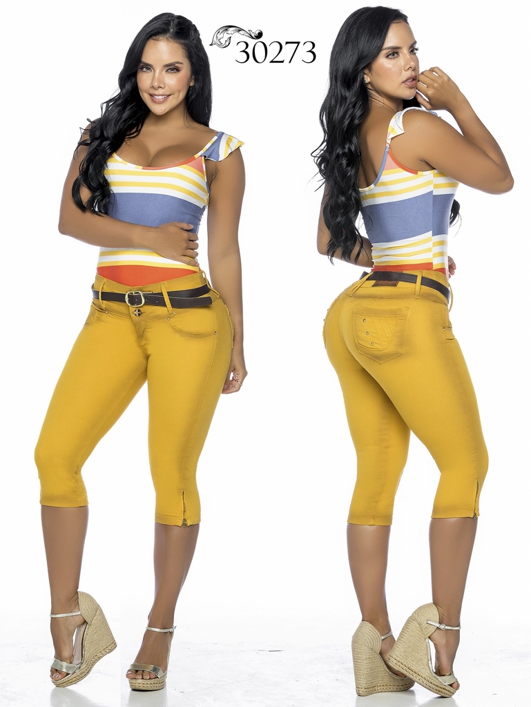 Women's Mustard Yellow Butt-Lifting Capri Pants