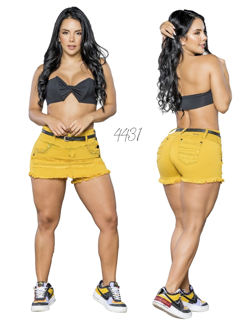 Women's Bright Yellow Butt-Lifting Denim Skort