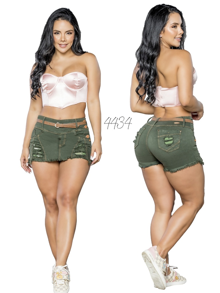 Women's Moss Green Distressed Butt-Lifting Denim Skort