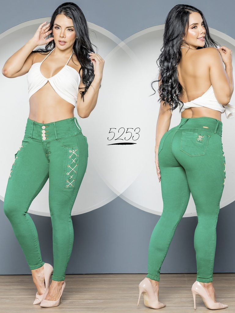 Women's Kelly Green Distressed Butt-Lifting Skinny Jeans with Built-In Girdle