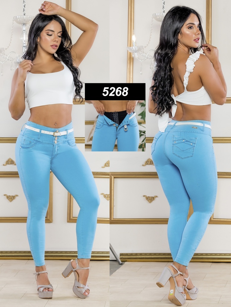 Jeans Levantacola Skinny Azul Cielo con Faja Interna