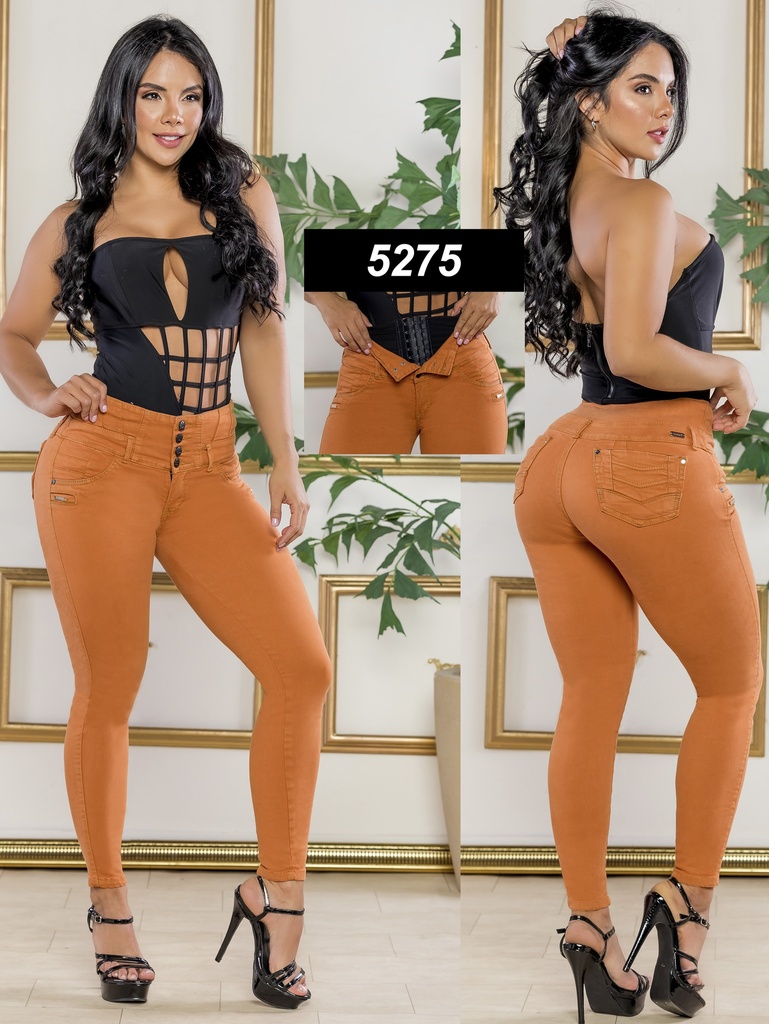 [2675275S01] Women's Pumpkin Orange Butt-Lifting Skinny Jeans with Built-In Girdle (1)