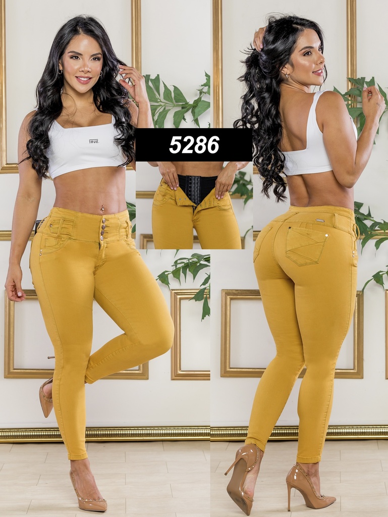 [2675286S01] Women's Mustard Butt-Lifting Skinny Jeans with Built-In Girdle (1)