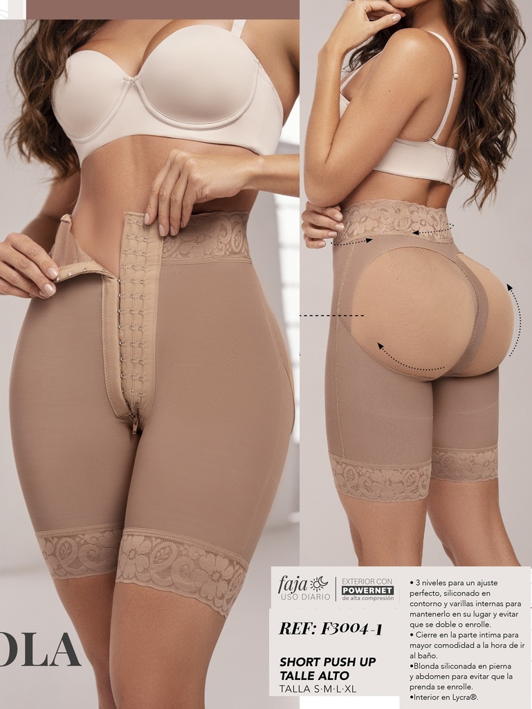 Faja Short Moca Push-Up de Tiro Alto con Borde de Encaje – Kabuky
