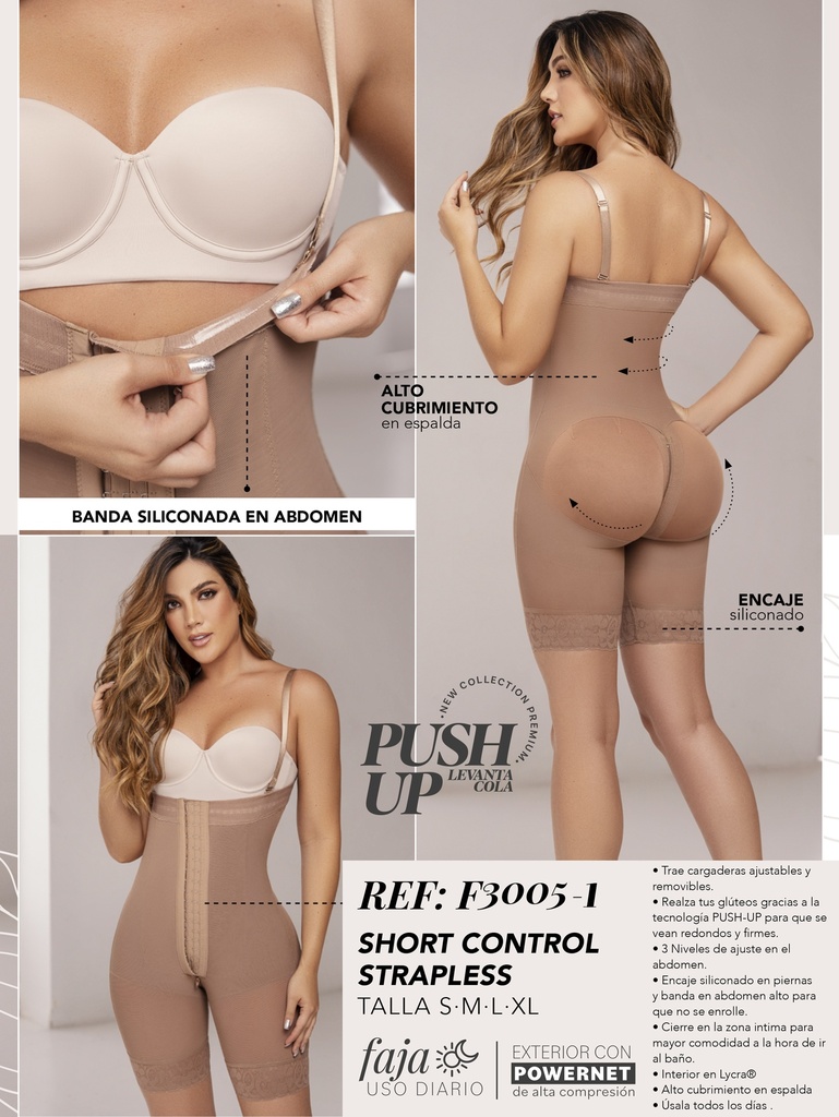 [2713005S1] Women's Mocha Strapless Push-Up Short-Length Faja – Kabuky (S)