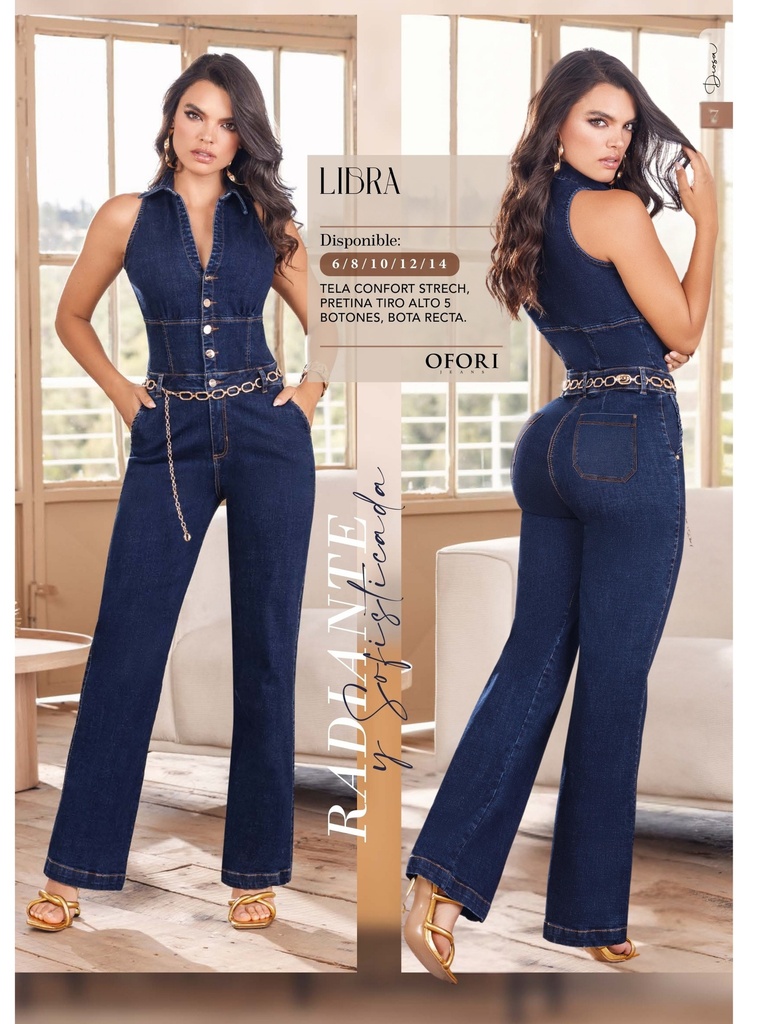 Enterizo Pierna Ancha Sin Mangas Azul Jean Oscuro para Mujer