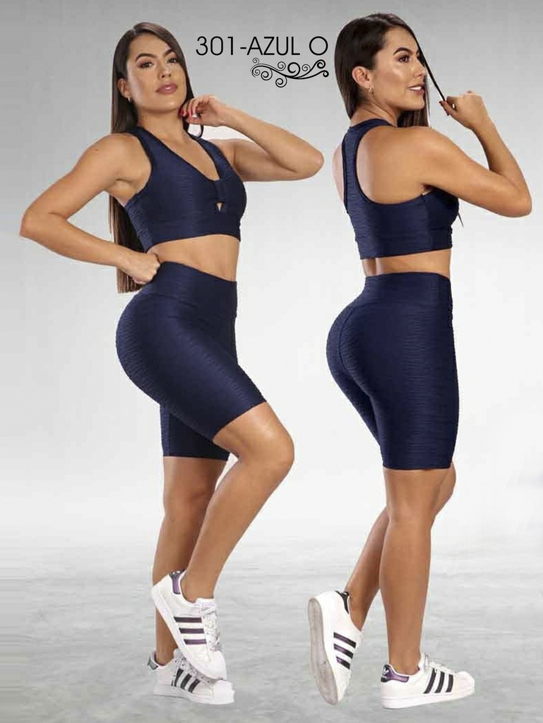 [317301AM] Women's Navy Seduction Activewear Set – Sports Bra and Biker Shorts (M)