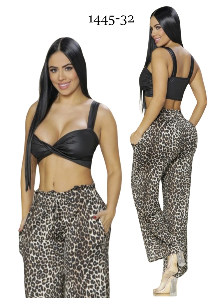 [3311445-3203] Women's Leopard Print Drawstring Wide-Leg Pants 1445-32 (3)