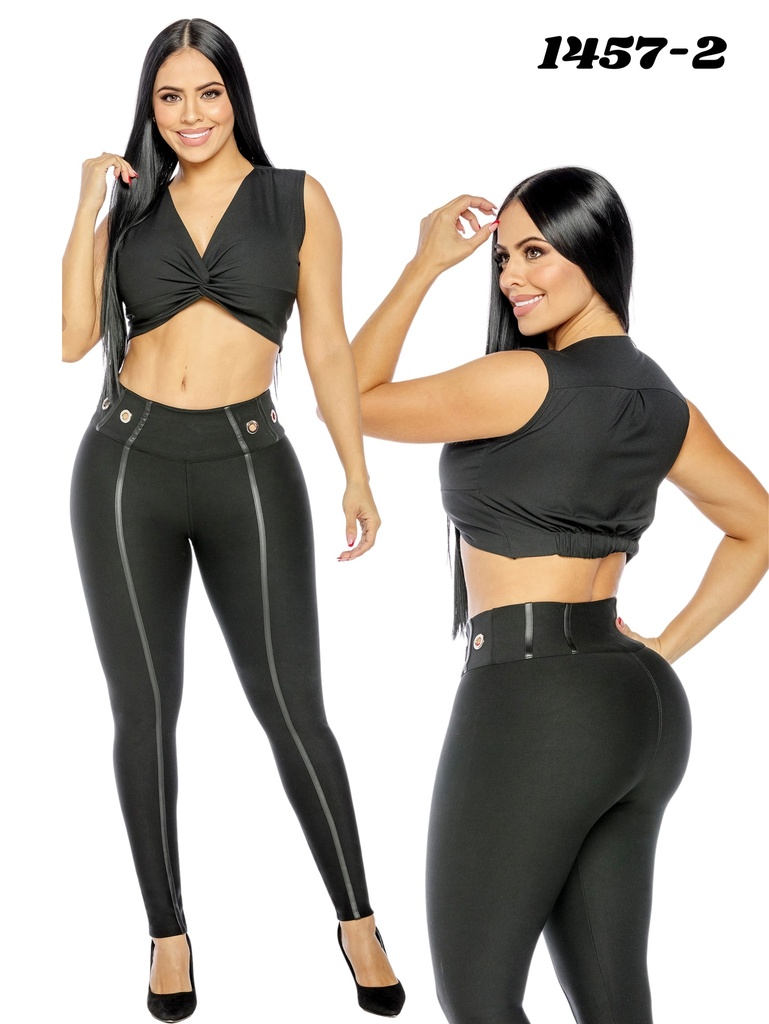 Leggings Franja Lateral con Cierre Negro para Mujer 1457-2
